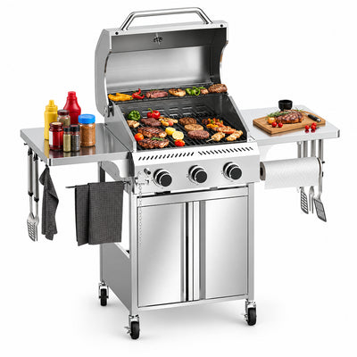 Electactic 3-Burner Propane Grill, 24,000 BTU with Foldable Shelf