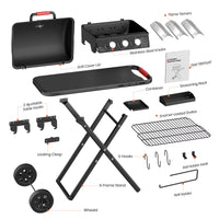 3-Burner Portable Grill with Foldable Legs, 30,000BTU Gas Grill , 415 SQ.IN Detachable Propane Grills, Non-Stick Porcelain Grate, Outdoor Bbq Grill for Camping, Tailgating, Backyard Cooking