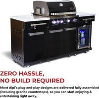 Premium 70"W Black Stainless Steel Outdoor Kitchen Island BBQ Gas Grill with Compact Refrigerator & Rotisserie Burner + Dual Sided Griddle Plate + Charcoal Tray + Natural Gas Conversion Kit