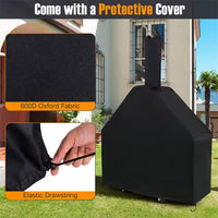 Wood Fired Outdoor Pizza Oven with Protective Cover 12 In. Pizza Stone in Black