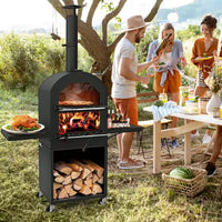 Wood Fired Outdoor Pizza Oven with Protective Cover 12 In. Pizza Stone in Black