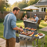Propane Gas Grill, 3-Burner 24,000 BTU Stainless Steel BBQ Grill with Foldable Shelf for Outdoor Barbecue and Cooking