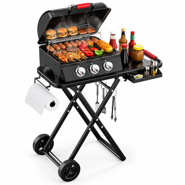 Tcisa 3-Burner Portable Propane Grill, 415 Sq In, Foldable Legs