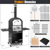 Wood Fired Outdoor Pizza Oven with Protective Cover 12 In. Pizza Stone in Black