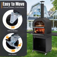 Wood Fired Outdoor Pizza Oven with Protective Cover 12 In. Pizza Stone in Black