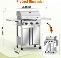 Propane Gas Grill, 3-Burner 24,000 BTU Stainless Steel BBQ Grill with Foldable Shelf for Outdoor Barbecue and Cooking