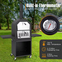 Wood Fired Outdoor Pizza Oven with Protective Cover 12 In. Pizza Stone in Black