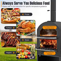 Wood Fired Outdoor Pizza Oven with Protective Cover 12 In. Pizza Stone in Black
