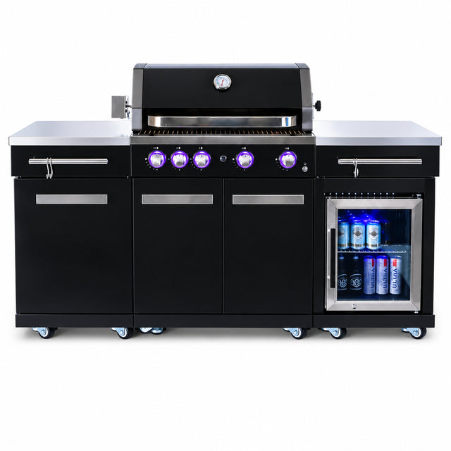 Mont Alpi 70" Black Stainless Outdoor Kitchen Island & Gas Grill