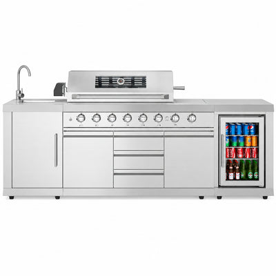 KoolMore Outdoor Kitchen Island – 6-Burner Grill, Sink & Fridge