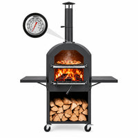 Wood Fired Outdoor Pizza Oven with Protective Cover 12 In. Pizza Stone in Black